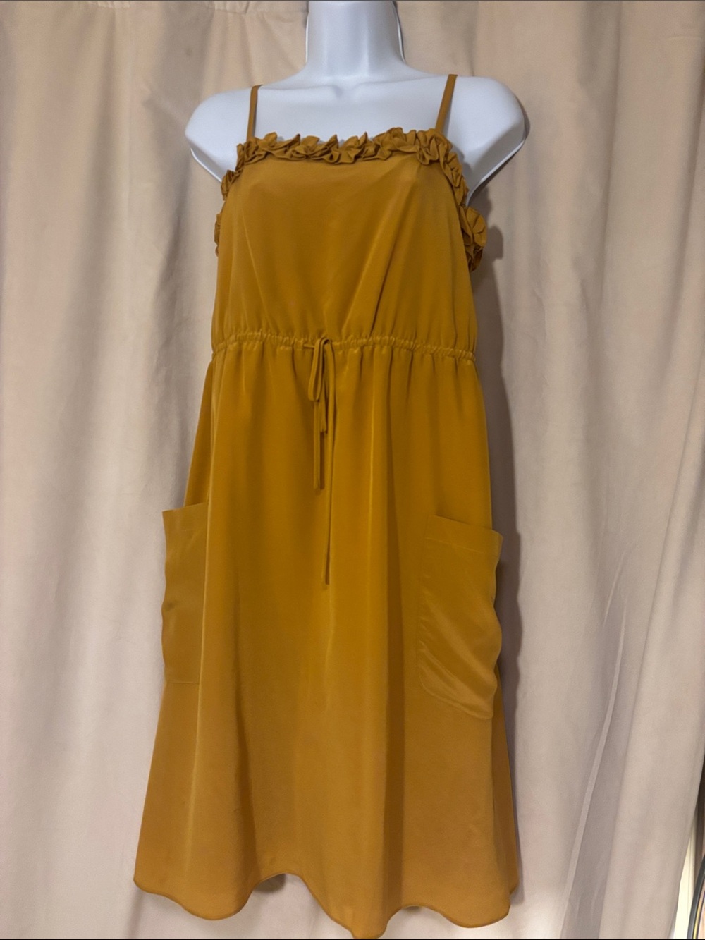 Marc by Marc Jacob’s Silk Ruffle-Trim Dress Mustard Y2K Early 2000’s NYC
